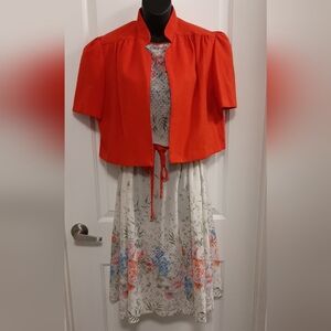 Vintage The House of Nu Mod Sheer Floral Dress Size 13/14 Red Jacket Short Sleev